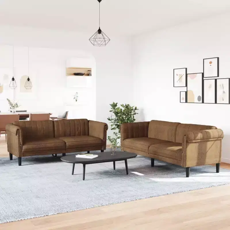 vidaXL Velvet Sofa Set - 2pc Brown Settee and Armchair, Modern Living Room Furniture with Sturdy Legs and Plush Comfort