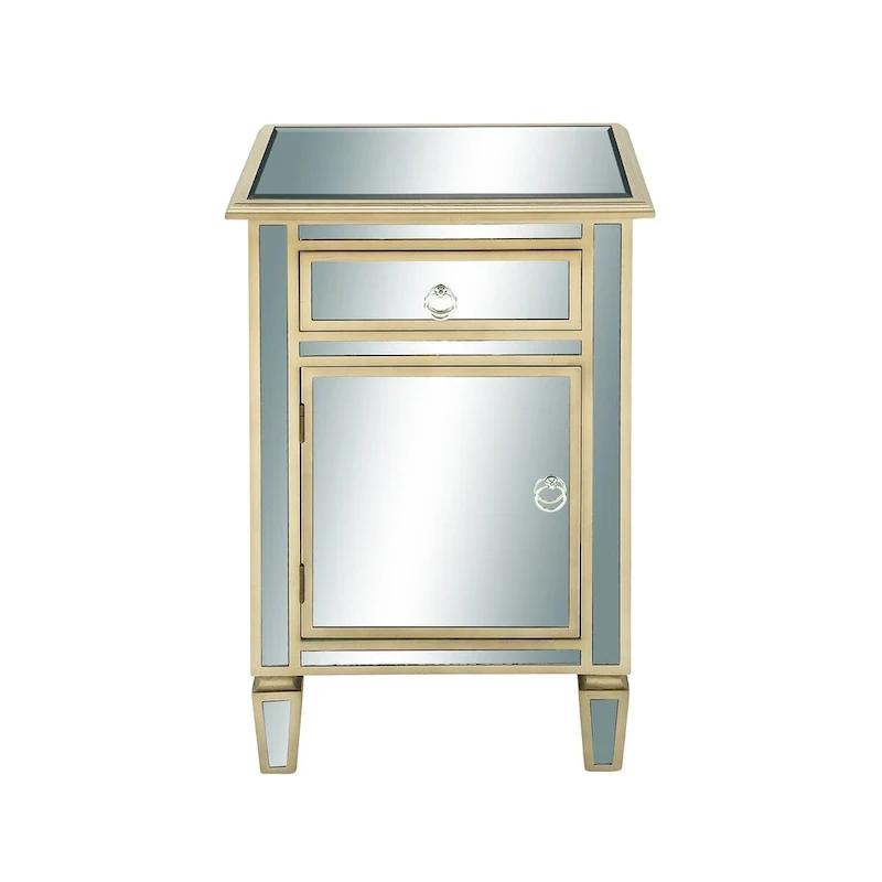 Glass Mirrored 1 Drawer and 1 Door Room Cabinet - Beige