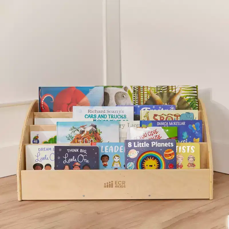 Wooden Forward-Facing Toddler Book Display, Beginner Bookshelf
