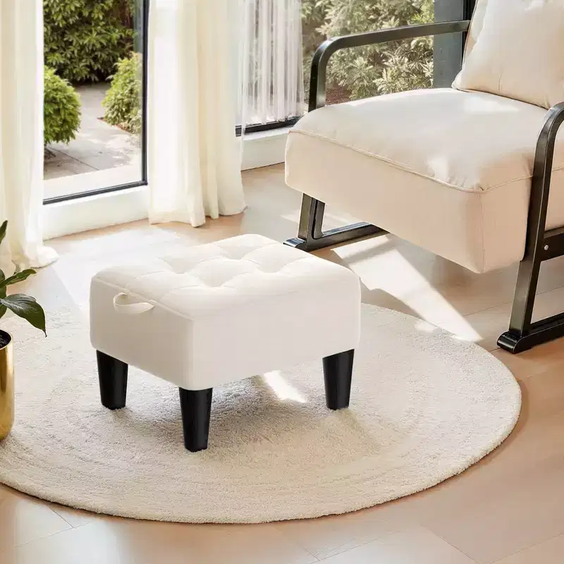 LEDREM Small Velvet Ottoman Foot Stool with Angled Legs, Thick Foam Cushion, Hidden Storage & Carry Handle, for Living Room, Bedroom, Entryway