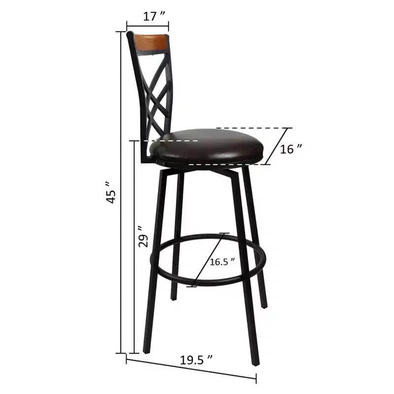 Swivel Metal Kitchen Counter Barstool with Double X Back Upholstered Faux Leather Seat, Espresso and Black,