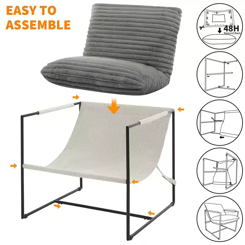 Sling Accent Chair with Metal Frame, Upholstered Living Room Chair with Foam Cushioning