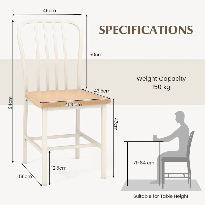 Armless Spindle Back Dining Chair Set of 2 with Ergonomic Seat-Black - 22 x 18 x 37