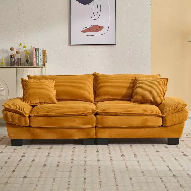 Corduroy Loveseat Sofa with Back Pillows – Deep Seat, Wood Frame