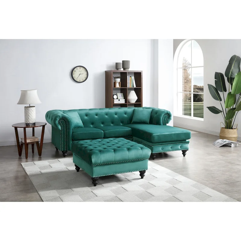 Nola 98 in. 3-Seater Velvet Sofa with 2-Throw Pillow - 98L x 37W x 31H