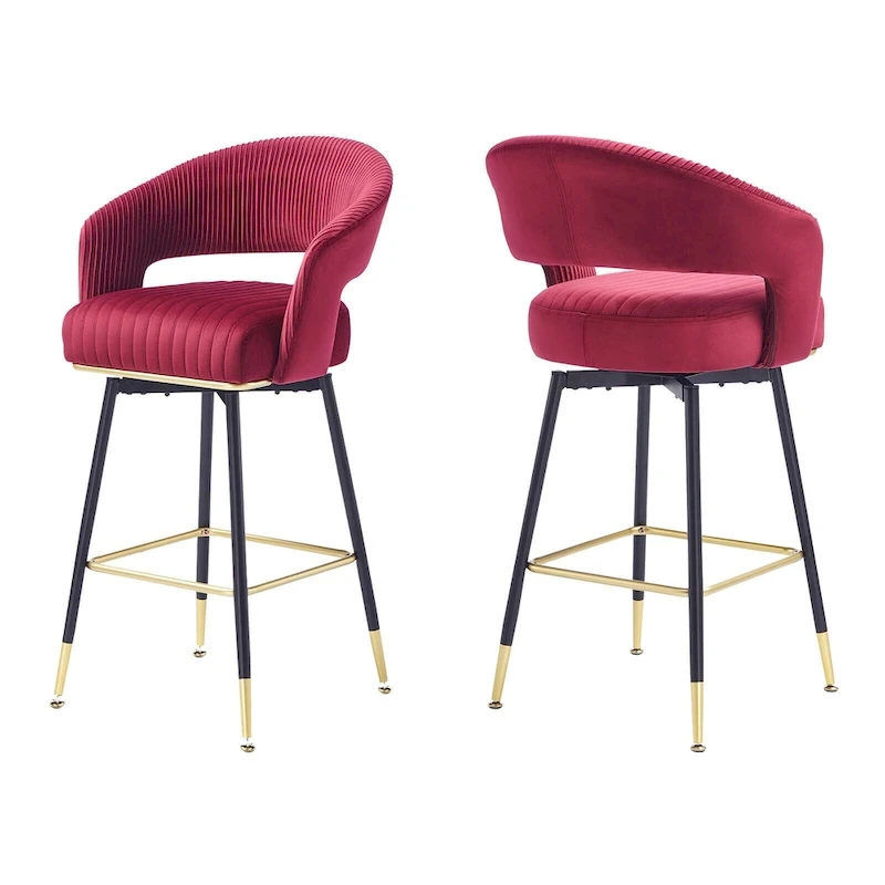 Hausfame Velvet Upholstered Set of 2 Swivel Barstool With Backs - 22.2 in. W X 21.5 in. D X 40 in. H