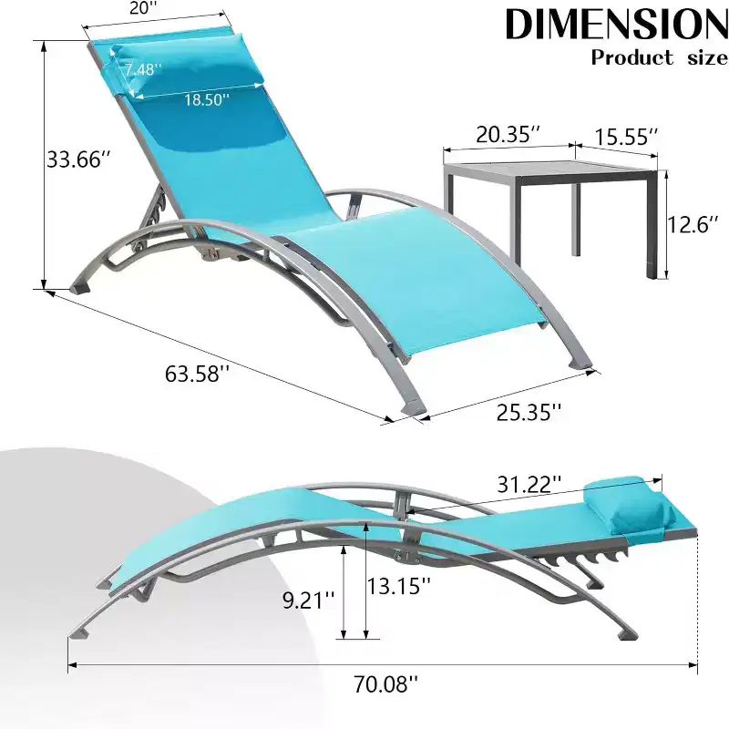 Pool Lounge Set of 3 with 2 Adjustable Chairs & 1 Side Table