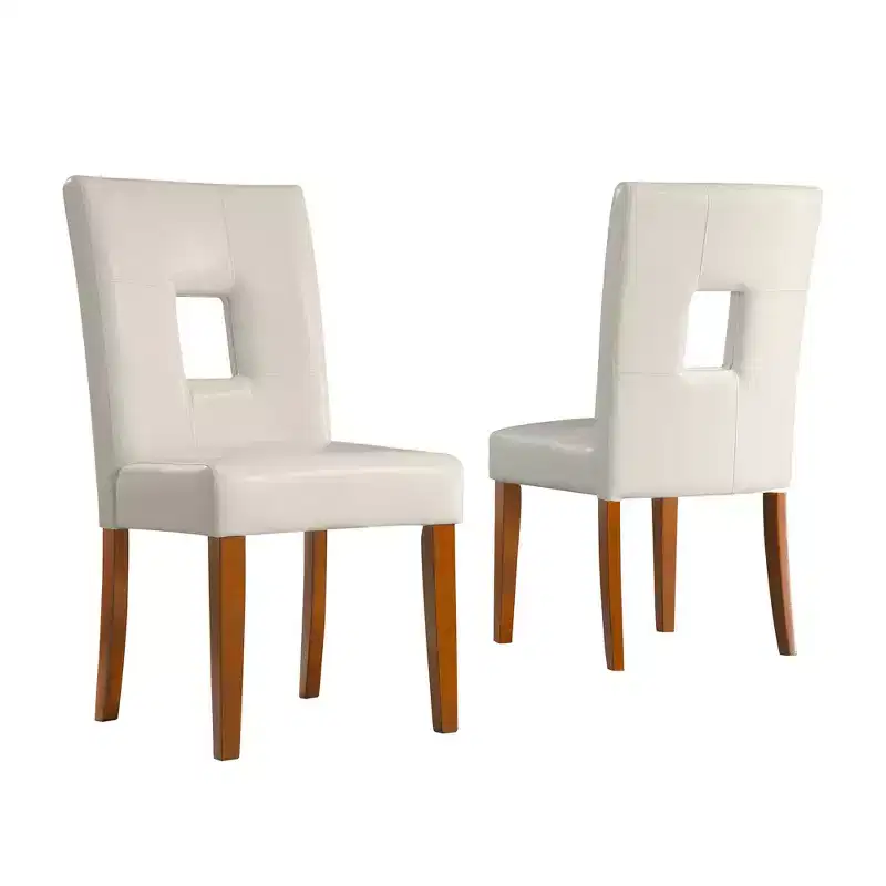 Palma White Faux Leather Keyhole Dining Chairs (Set of 2) - White/Cherry - iNSPIREQ
