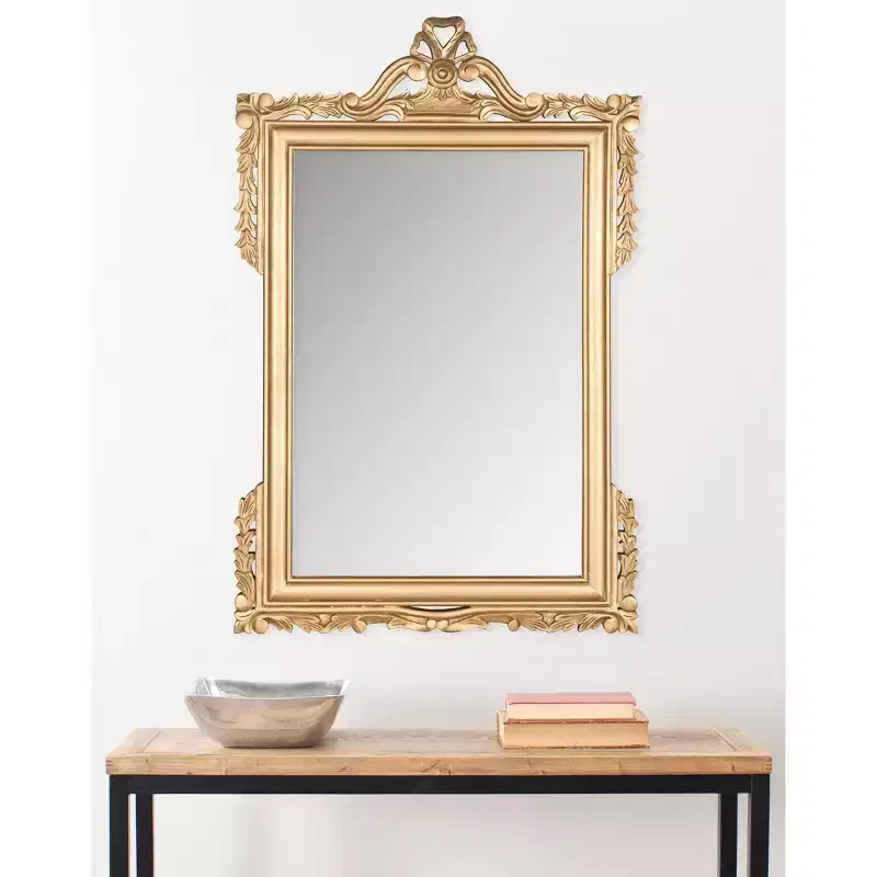 Pediment Wall Mirror 31 x 47, Gold MDF Frame, Elegant Decorative Mirror