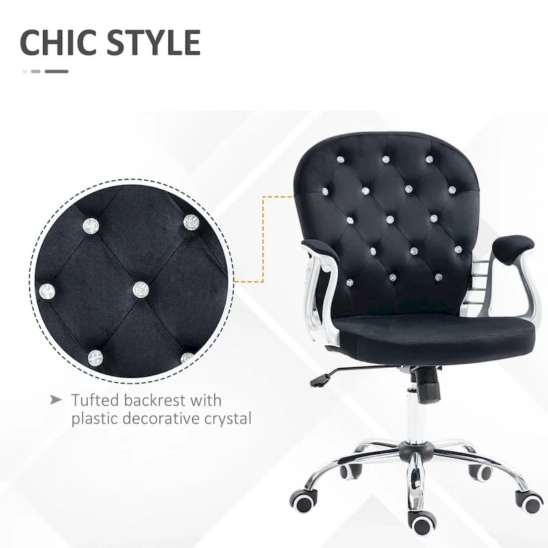 Vanity Middle Back Office Chair Tufted Backrest Swivel Rolling Wheels Task Chair with Height Adjustable Armrests