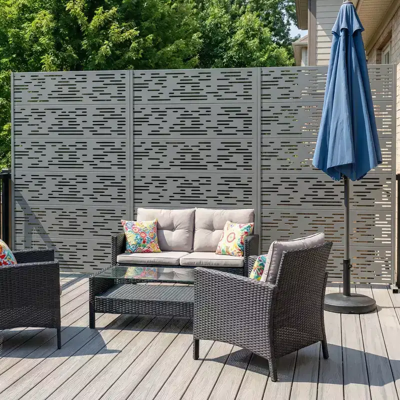 MAYEERTY Godfrey Light & Shadow B Gray Galvanized Steel Room Divider, 72x47x16, 6-Piece Double-Sided Privacy Screen