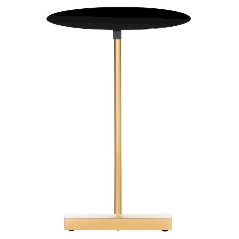 Round C-Shaped Side Table with Gold-Tone Metal Frame