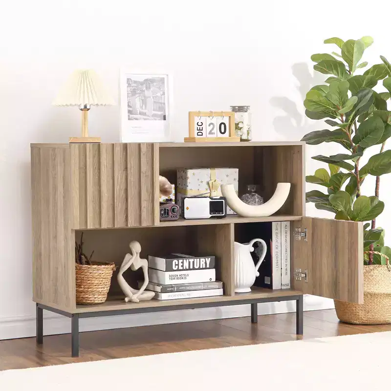 COZONY 40 Fluted Accent Storage Cabinet, Entryway Table w/ Wavy Strip Design, Media Console