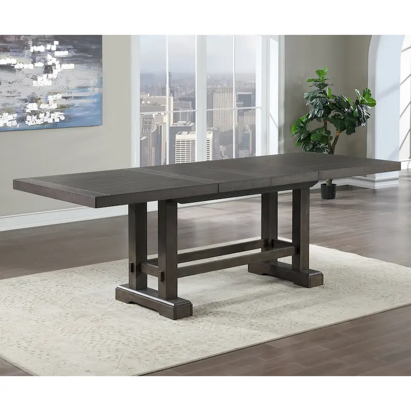 Farmhouse Counter Height Dining Table with Trestle Base & 2 Leaves – Extends to 108