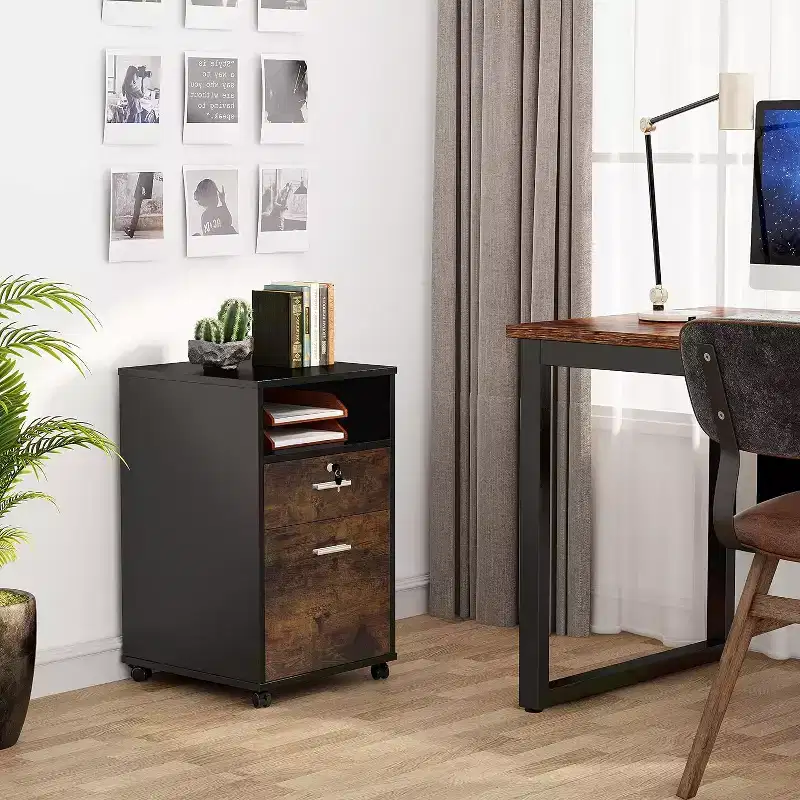 Tribesigns 2 Drawers Wood File Cabinet with Lock, Printer Stand with Rolling Wheels
