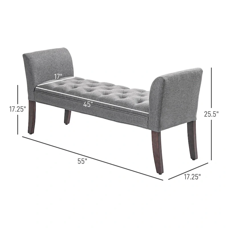 Upholstered Button-Tufted Entryway Bench with Wood Legs, 55 in.