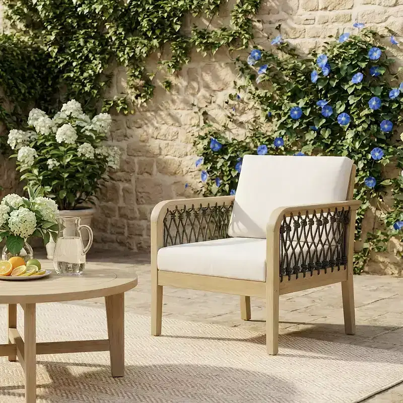Christopher Knight Home Momo Modern Outdoor Acacia Wood Club Chair with Handwoven Rope