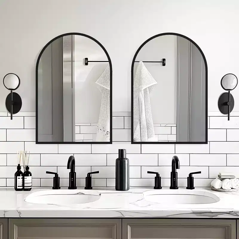 Dovelina Arched Wooden Straight Edge Hanging Mirror Decorative Wall Mirror (Set of 2)