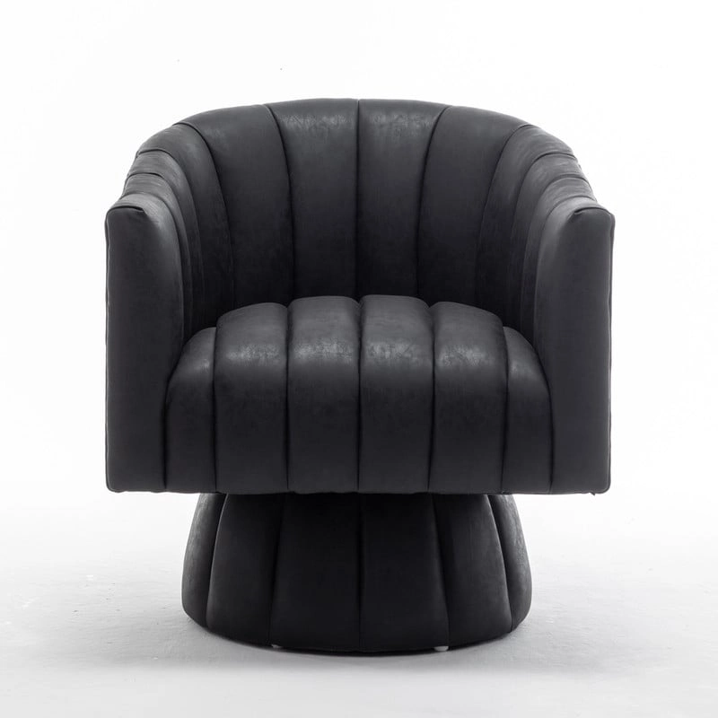 SEYNAR Mid-Century Swivel PU Leather Tufted Round Accent Barrel Chair set of 2