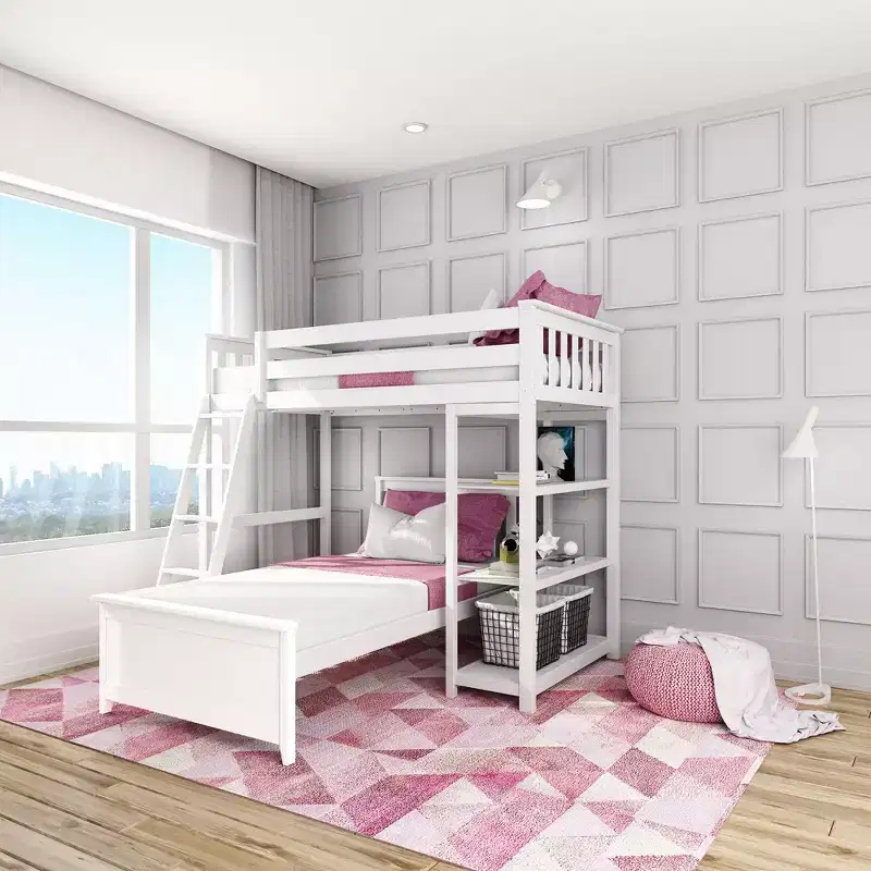 Max & Lily Solid Wood L-Shaped Twin over Twin Bunk Bed with Bookcase for Kids