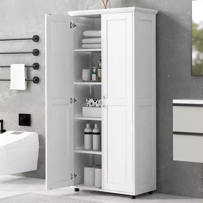 Tall Bathroom Storage Cabinets, Freestanding Floor Cabinet with 2 Doors, Adjustable Shelves, 5 Internal Compartments Kitchen Pantry