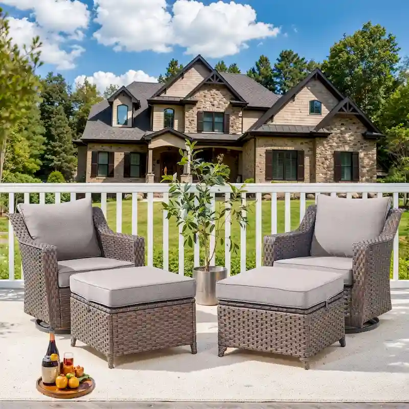 Outdoor Wicker Siwvel Chair Ottoman Set of 4 - Brown