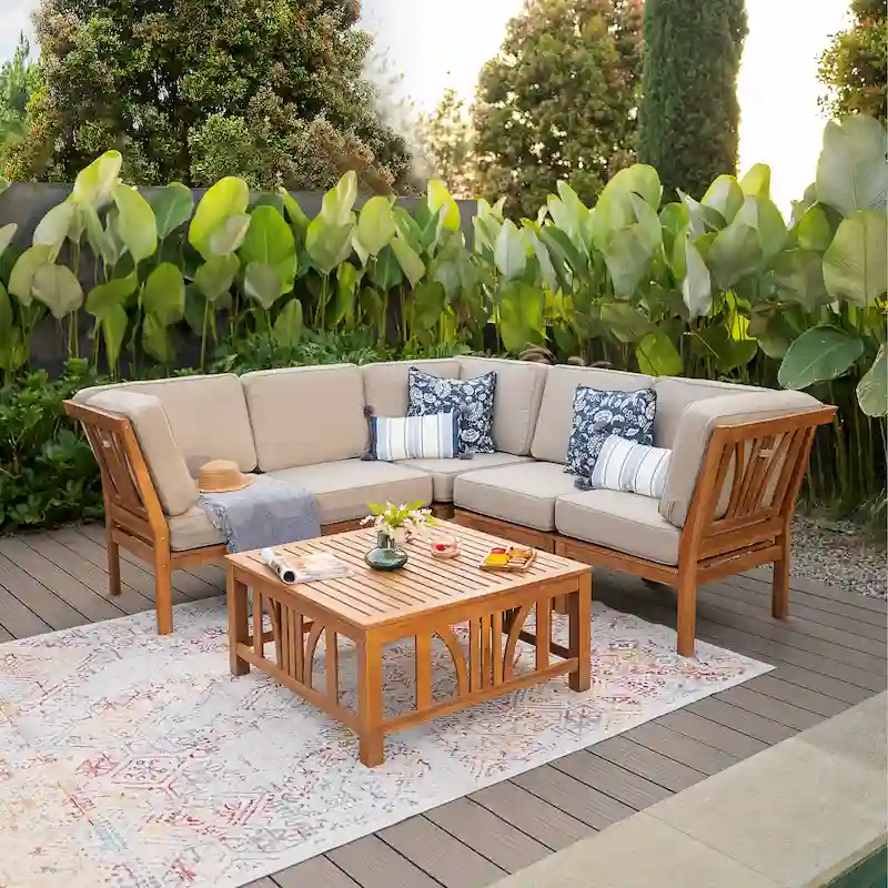 Cambridge Casual Lowell 6-piece Teak Patio Sectional Set with Cushion