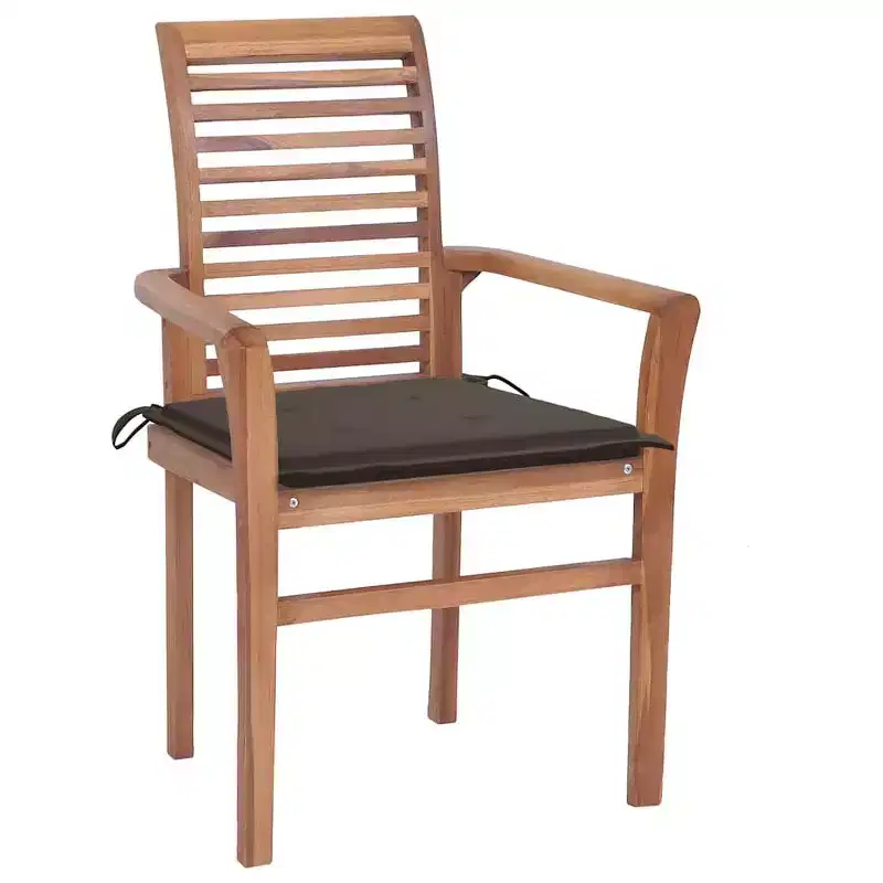 vidaXL Patio Dining Chairs 2 Pcs with Taupe Cushions - Solid Teak Wood Stacking Garden/Indoor Slatted Seats