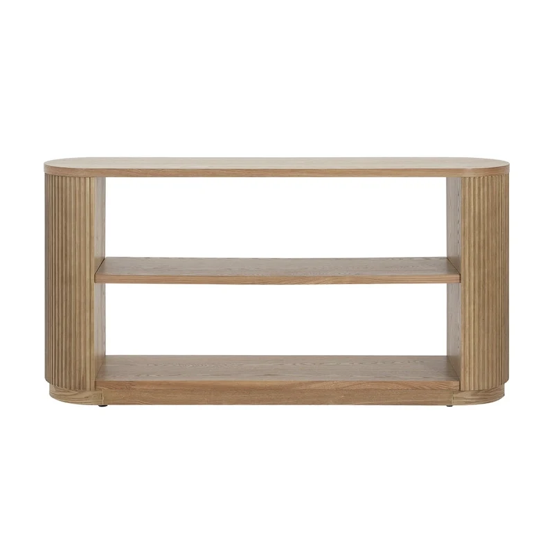Console Table with Open Shelves and Fluted Wood Veneer