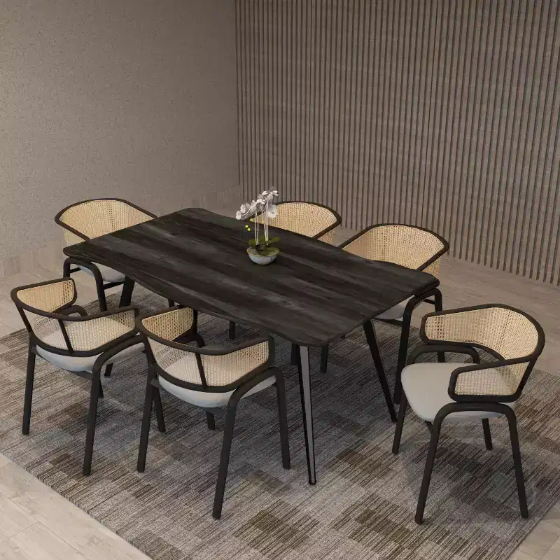 LeisureMod Ravenna 7-pc Dining Set, 63 Rectangular Table and 6 Ervilla Chairs