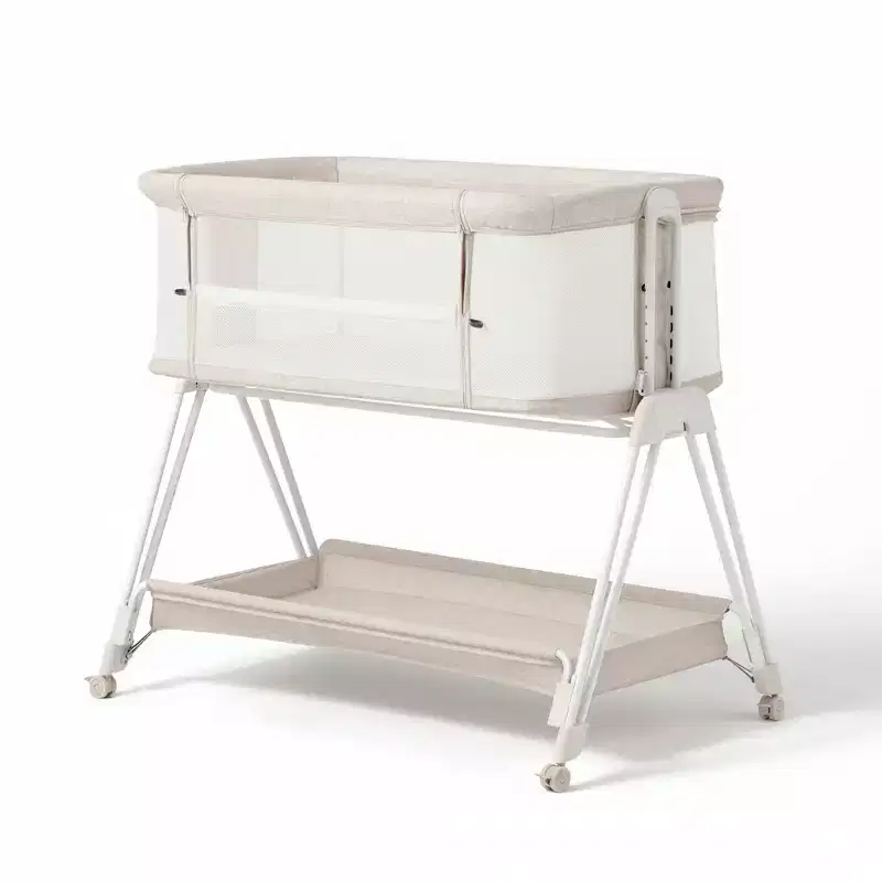 Baby Bassinet Bedside Sleeper with Wheels & Storage Tray, Portable Crib for Newborns