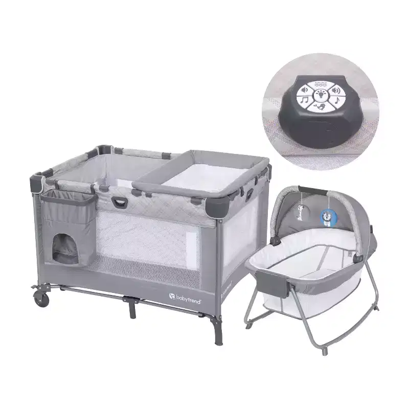 Baby Trend Lullaby Nursery Suite EZ-Fold Playard with Portable Rocking Lounger - Madrid Plaid: Canopy, Bassinet, Locking Wheels, Vibration
