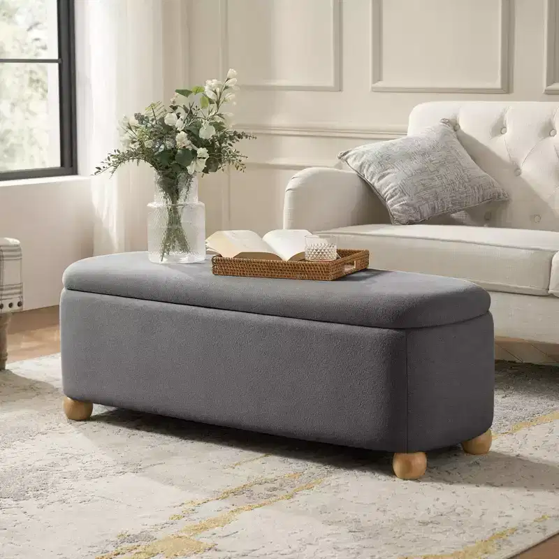 Oval Storage Bench with Solid Wood Legs