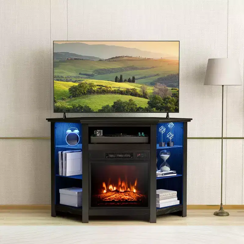 Costway Fireplace TV Stand with Led Lights & 18'' Electric Fireplace for Tvs up to 50'' Gray/Brown/Black/White