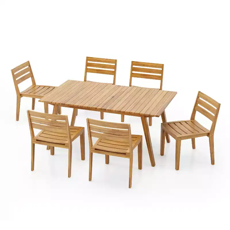Christopher Knight Home Fawn 7 Pieces Outdoor Acacia Wood Dining Set, Teak