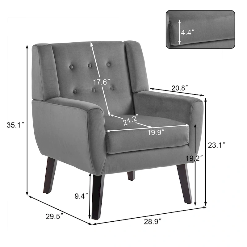 Modern Accent Chair Velvet Armchair - 28.9W x 35.1H x 29.5D