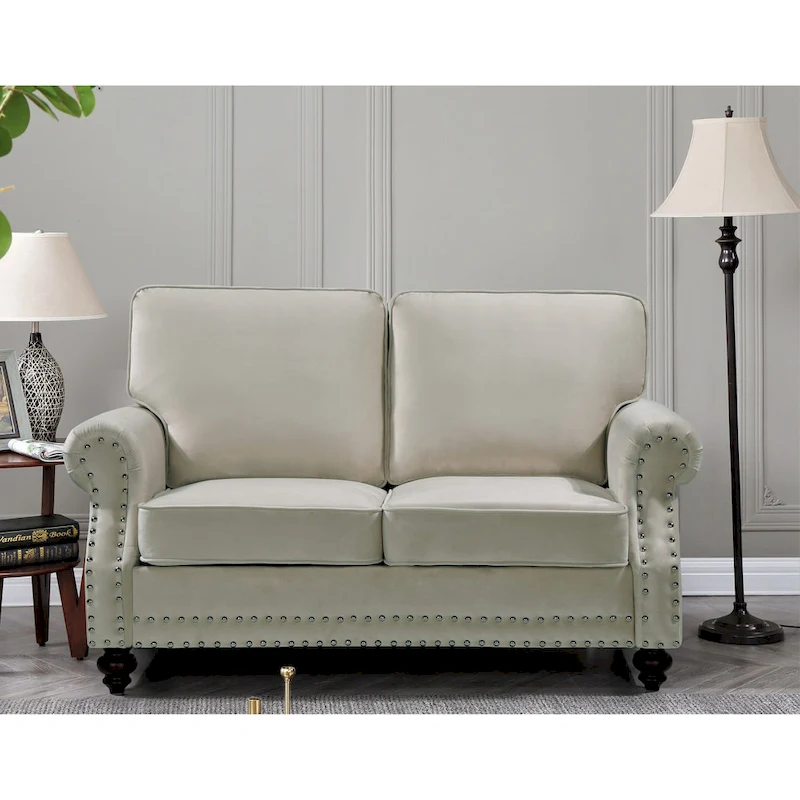 Ramos Nailhead Velvet 3-Piece Set-Loveseat Sofa and Chair