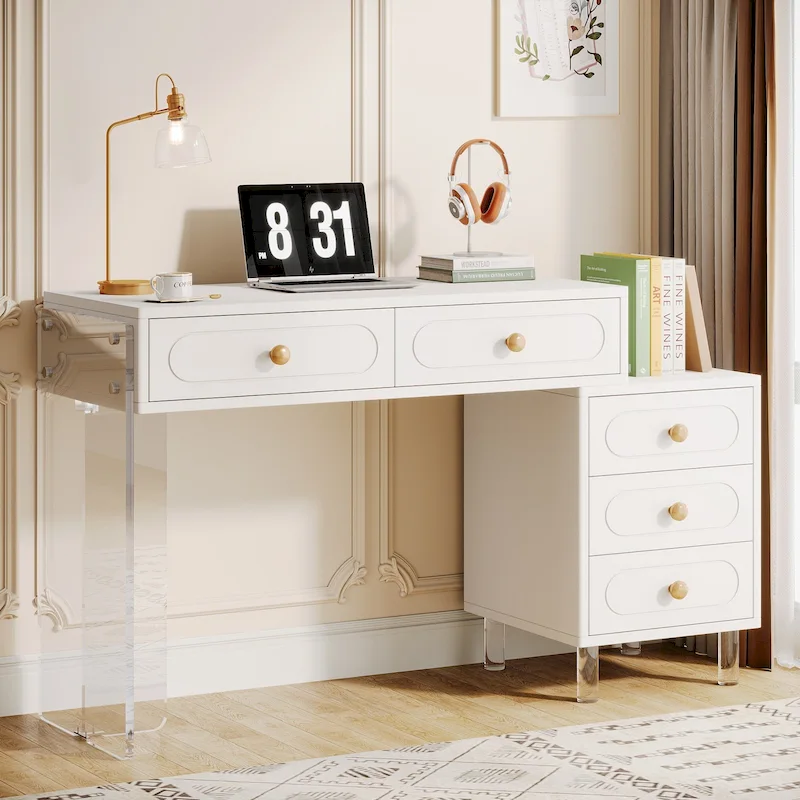 Modern 5 Drawers Computer Writing Desk with Acrylic Base