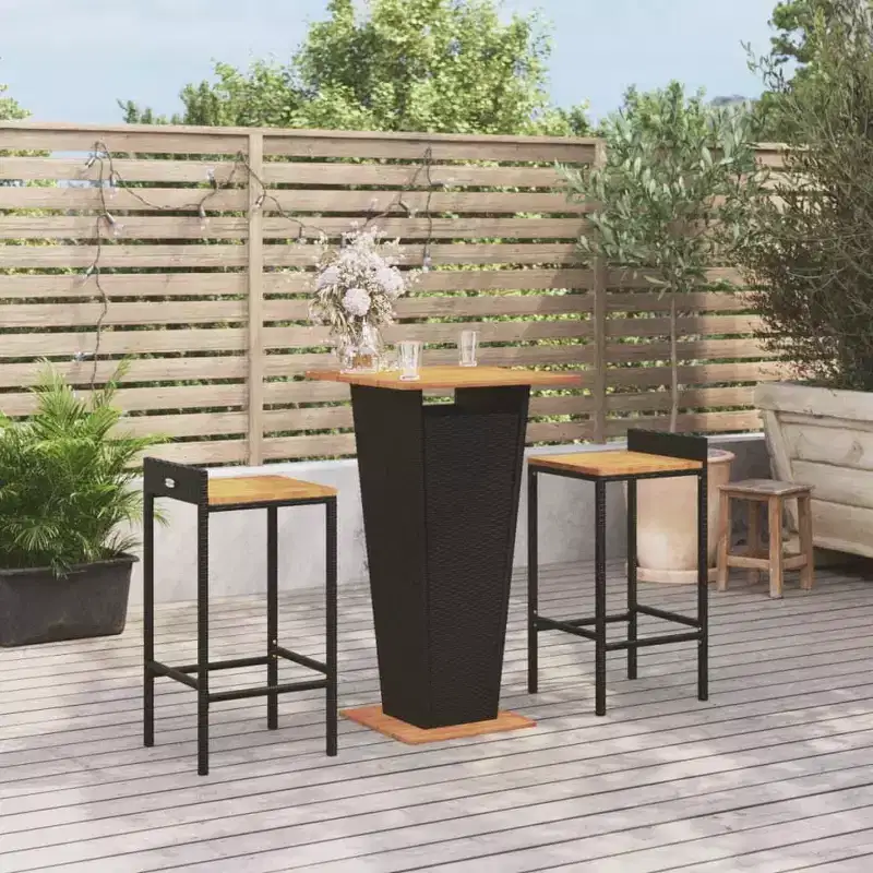 vidaXL Patio Bar Set Kitchen Bar Table Set Poly Rattan and Solid Wood Acacia