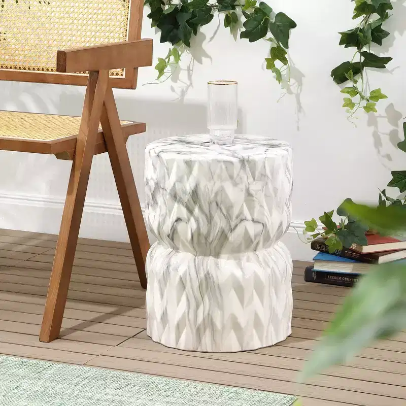 Chevron Drum Ceramic Garden Stool / Accent Table, 17.5