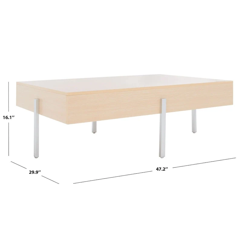Rectangular Wood Coffee Table with Metal Legs, 47W x 30D x 16H