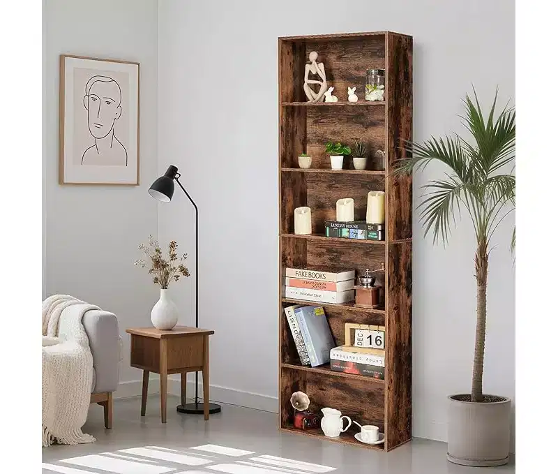 Brown / White 6-Tier Industrial Open Bookshelf, Single-User