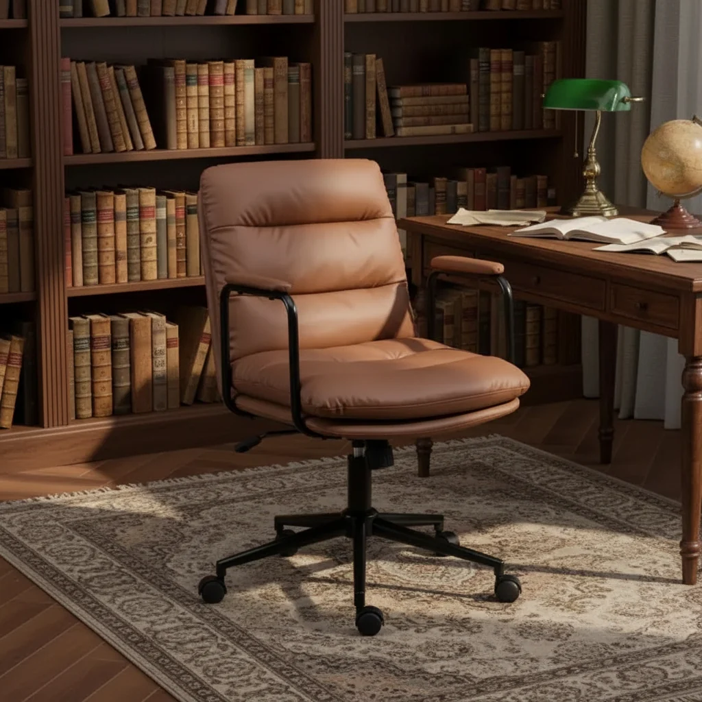 Mid Back Desk Chair, Office Chair with Padded Armrest and Wheels, Computer Chair for Office, Gaming Room, Study