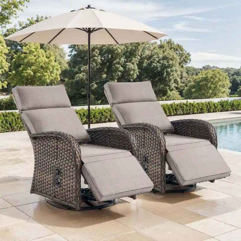 Pocassy 2PCS Versatile Outdoor Recliner Chair Beige Cushion