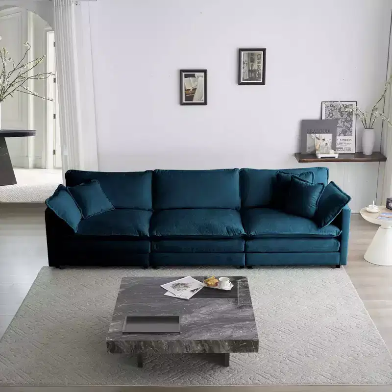 MAYEERTY Free Combination Upholstery Modular Oversized L Shaped Sectional Sofa woth Reversible Ottoman for Living Room Blue