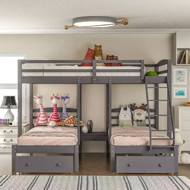 Triple Bunk Bed with Drawers