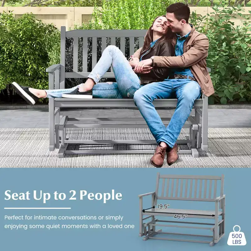 Costway Patio Glider Loveseat Chair Swing Rocking Bench with Slatted Seat & Curved Backrest White/Natural/Gray