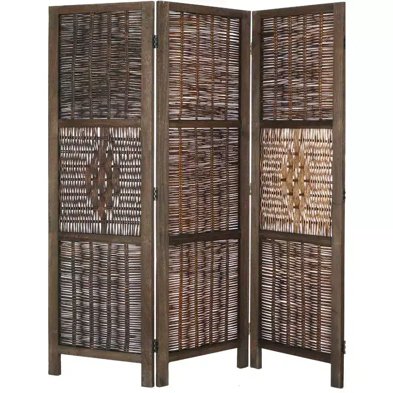 Legacy Decor Screen Room Divider Wicker and Wood Diamond Design