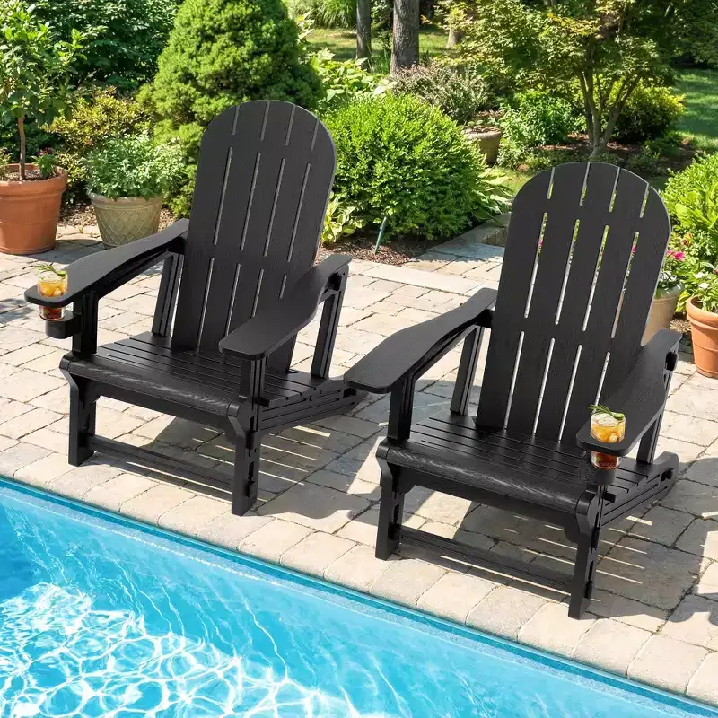 Celebalcony Adirondack Chairs Set with Removable Tabletop & Umbrella Hole, All-Weather HDPE Plastic Outdoor Chairs for Patio Pool