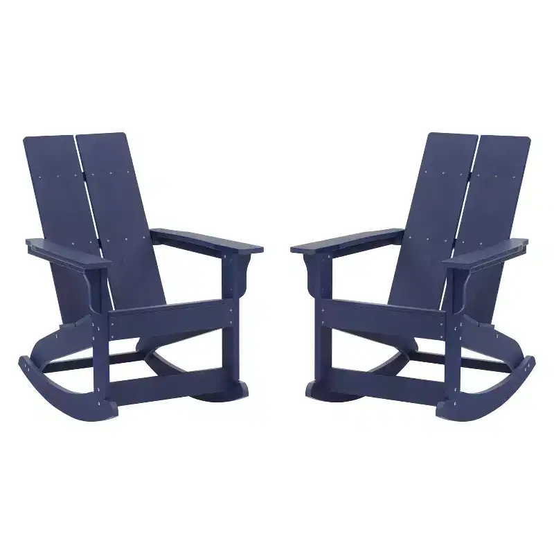 Flash Furniture Finn Modern Commercial Grade All-Weather 2-Slat Poly Resin Rocking Adirondack Chair with Rust Resistant Stainless Steel Hardware - Set of 2